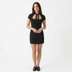 Women's Mini Dress with Off-Shoulder and Front Tie
