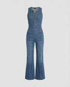 Dopasowany Kombinezon Denim z Zamkiem i Modelującym Krojem