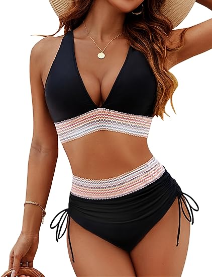 Stylisches Bikini mit hohem Bund und elastischem Taillenband für den Strand