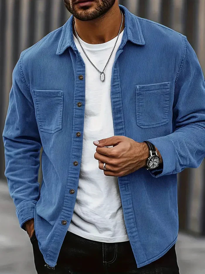 Męskie Overshirt z Prążkowanej Tkaniny