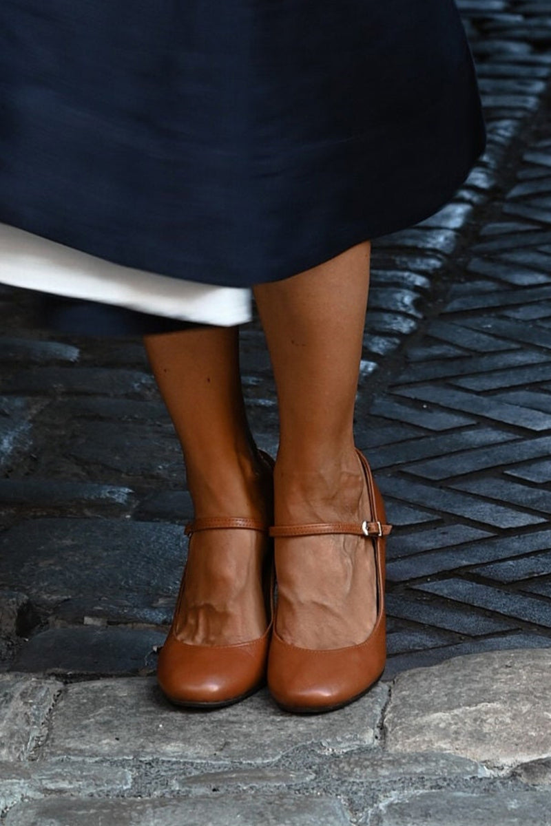 Women's Pumps with Wide Heel, Round Toe, and Adjustable Strap