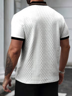 Męskie Teksturowane Polo Slim Fit z Krótkim Rękawem