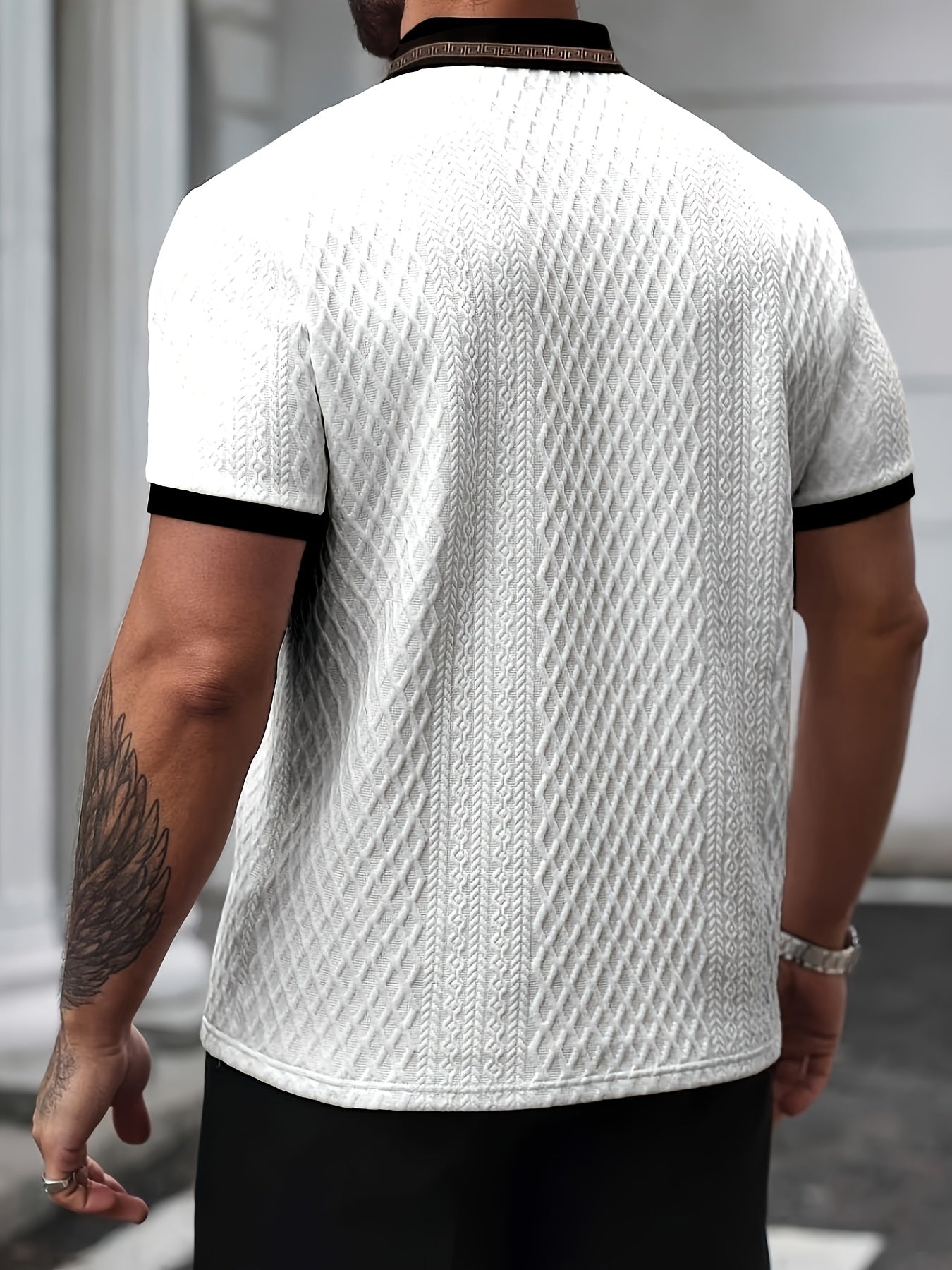 Męskie Teksturowane Polo Slim Fit z Krótkim Rękawem