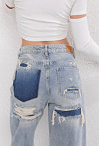 Damskie Jeansy z Przetarciami o Luźnej Konstrukcji Vintage