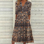 Women's Vintage Dress with Floral Pattern in a Classic, Caramel Silhouette