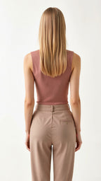 Ärmelloses Damen-Tanktop aus Rippstrick mit Perlenverzierungen 1
