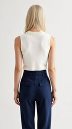 Ärmelloses Damen-Tanktop aus Rippstrick mit Perlenverzierungen 6