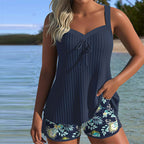 Damski Zestaw Tankini w Paski z Wygodnymi Szortami Plażowymi