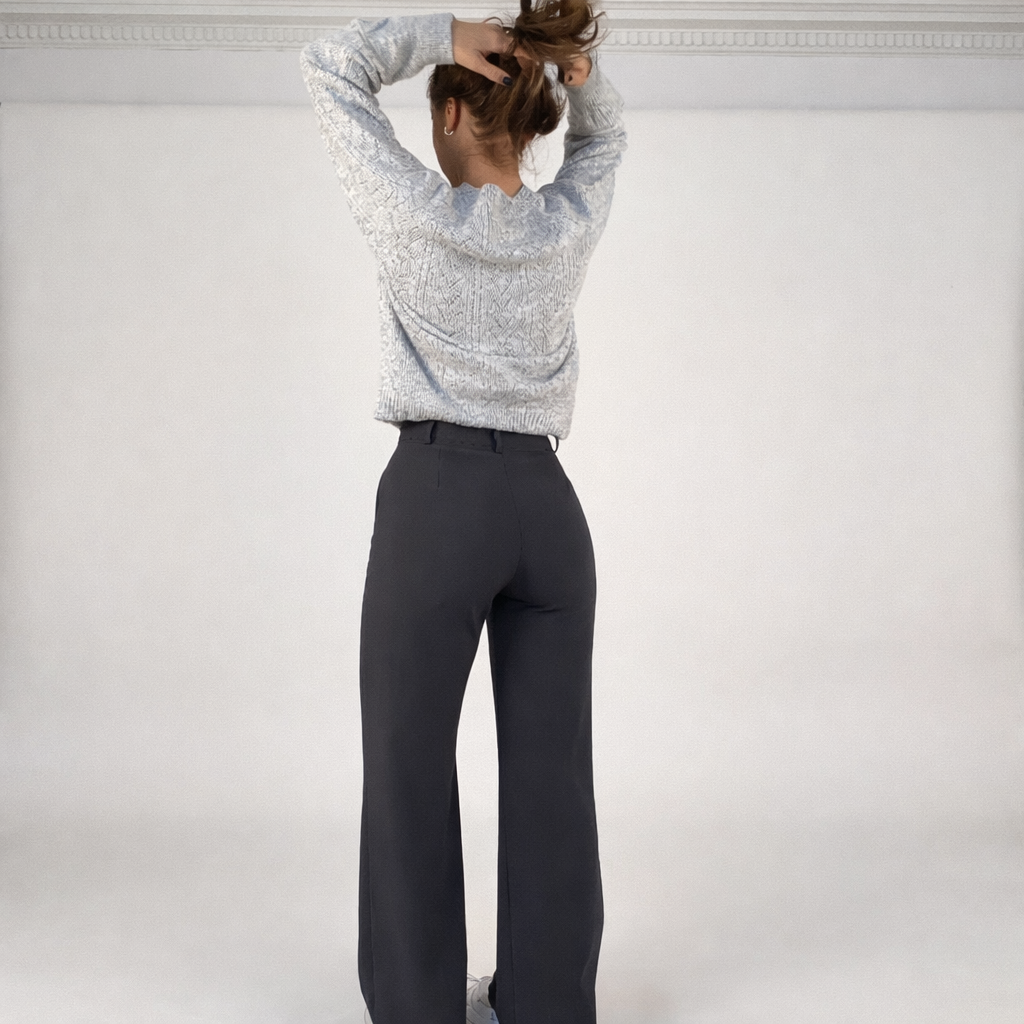 Damskie spodnie z wysokim stanem proste nogawki eleganckie casual