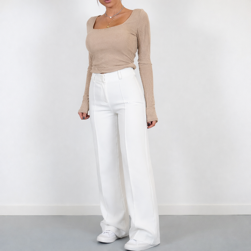 Damskie spodnie z wysokim stanem proste nogawki eleganckie casual