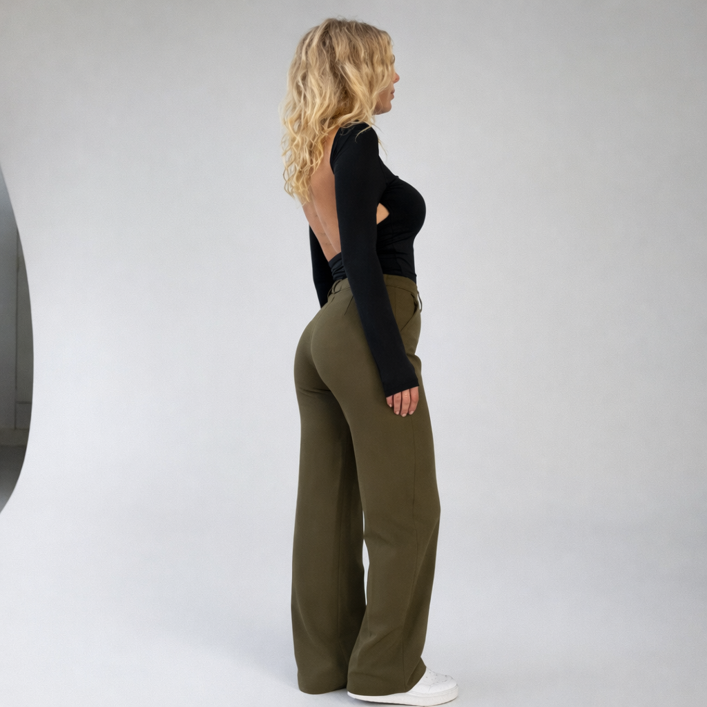 Damskie spodnie z wysokim stanem proste nogawki eleganckie casual