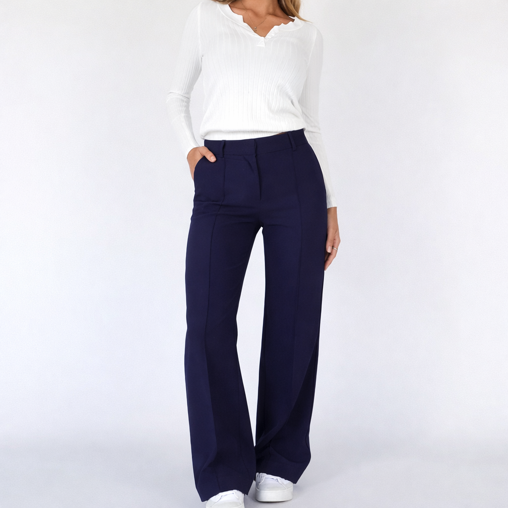 Damskie spodnie z wysokim stanem proste nogawki eleganckie casual