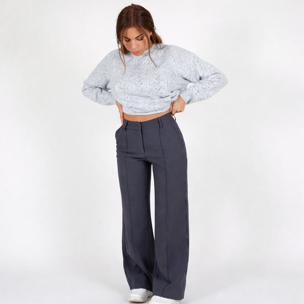 Damskie spodnie z wysokim stanem proste nogawki eleganckie casual