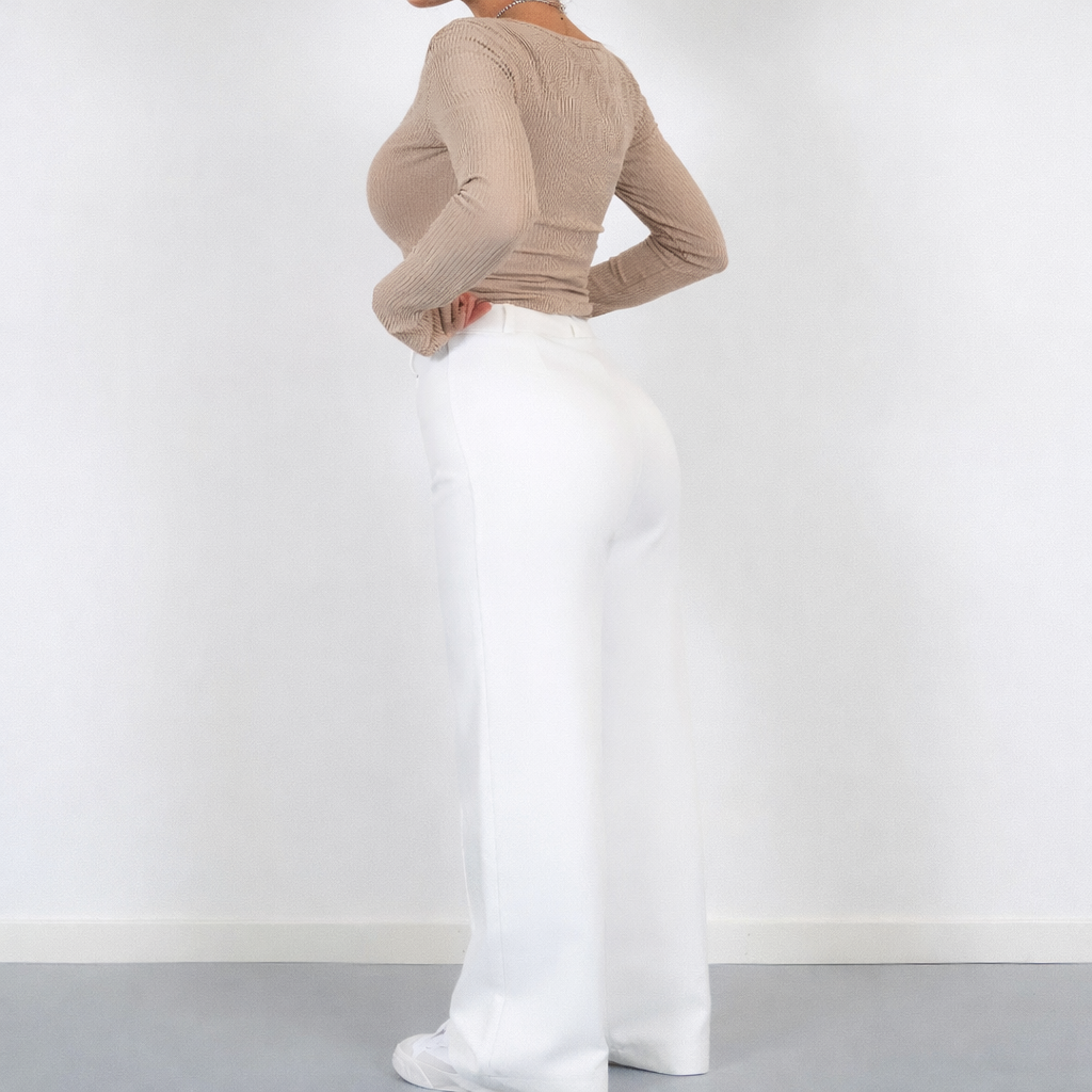 Damskie spodnie z wysokim stanem proste nogawki eleganckie casual