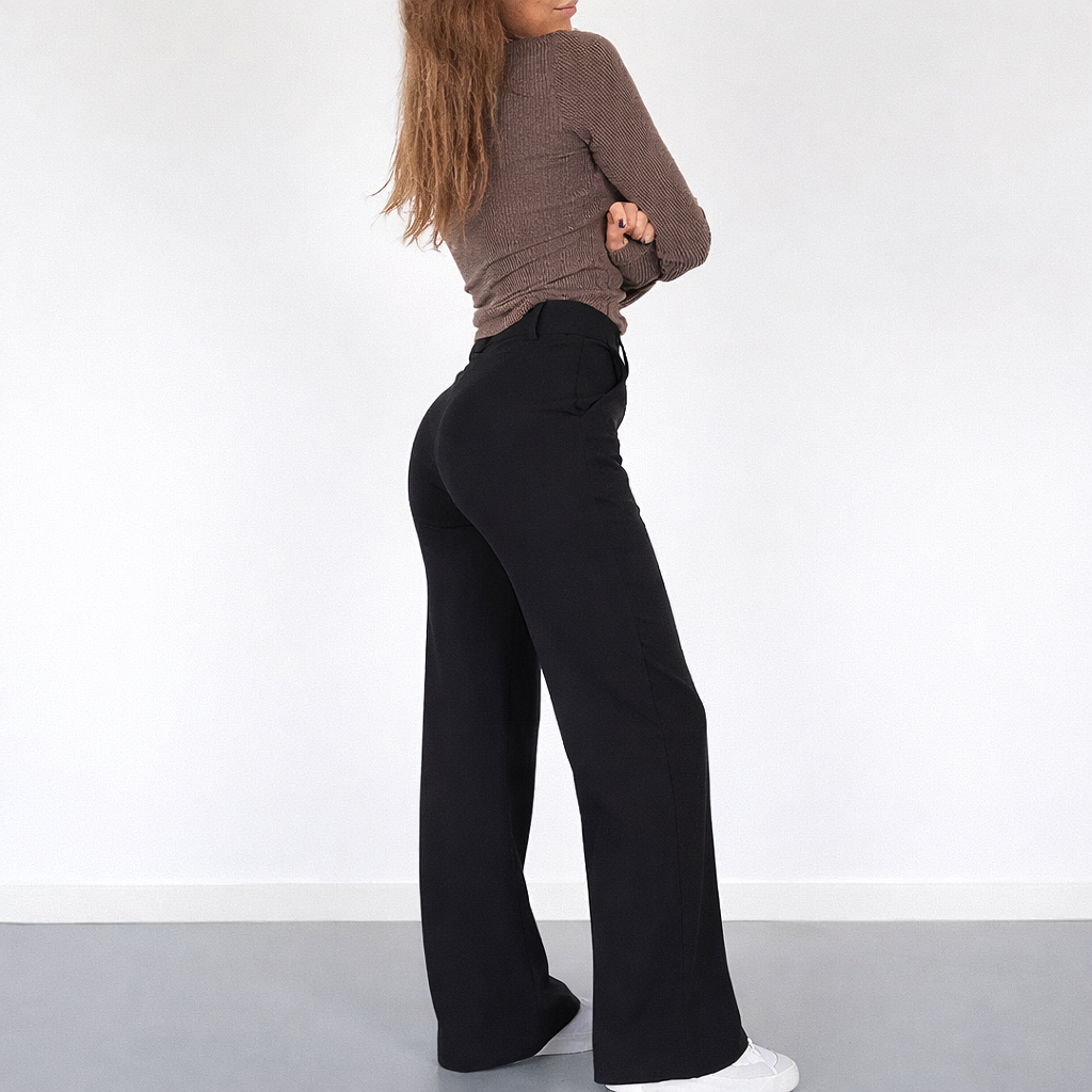 Damskie spodnie z wysokim stanem proste nogawki eleganckie casual