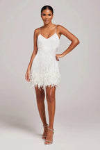 Women's Mini Dress with Feather Trim