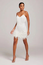 Women's Mini Dress with Feather Trim