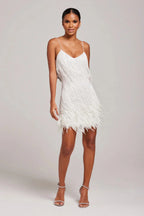 Women's Mini Dress with Feather Trim