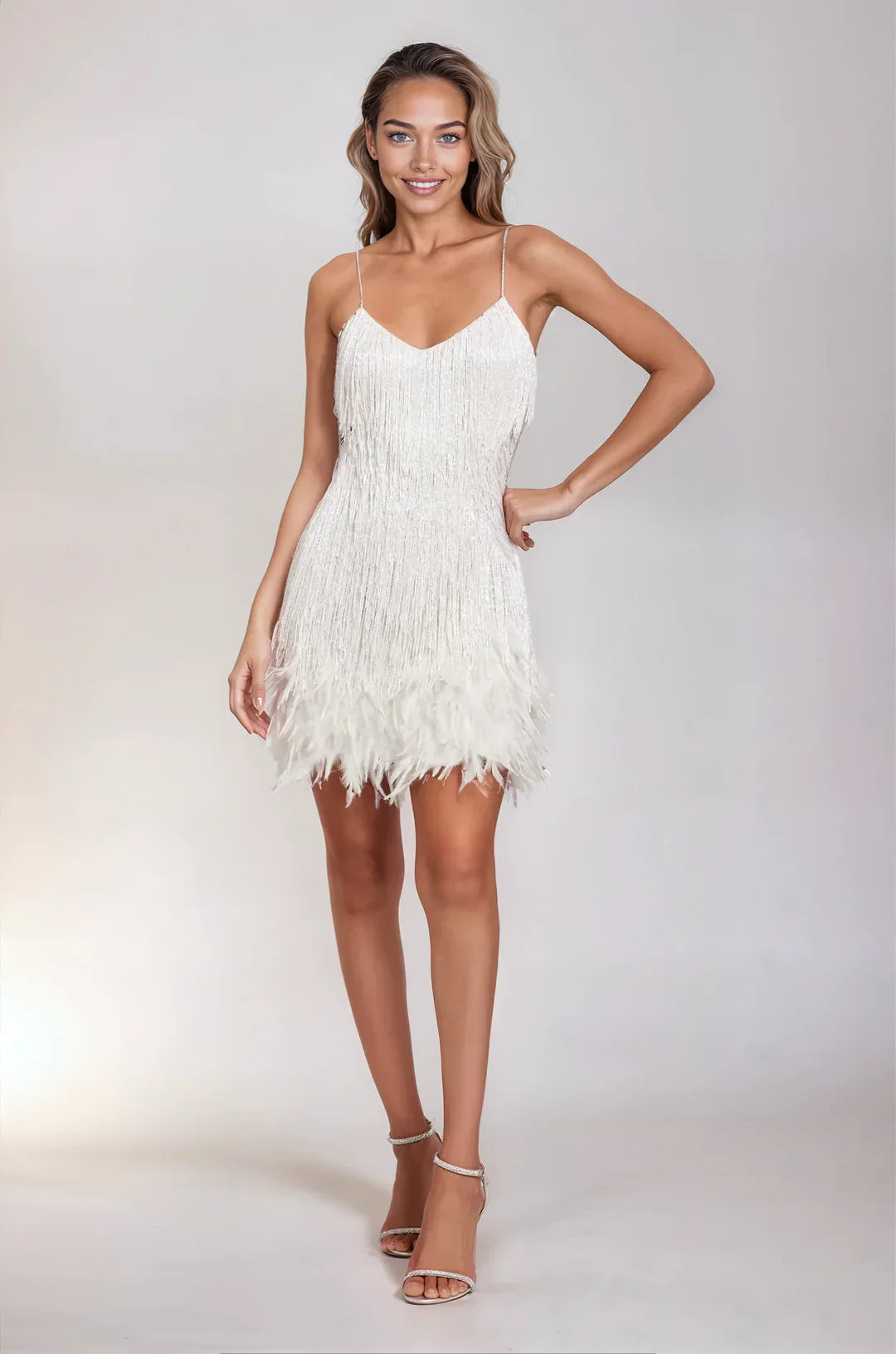 Women's Mini Dress with Feather Trim