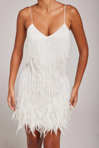 Women's Mini Dress with Feather Trim