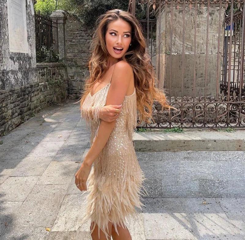 Women's Mini Dress with Feather Trim