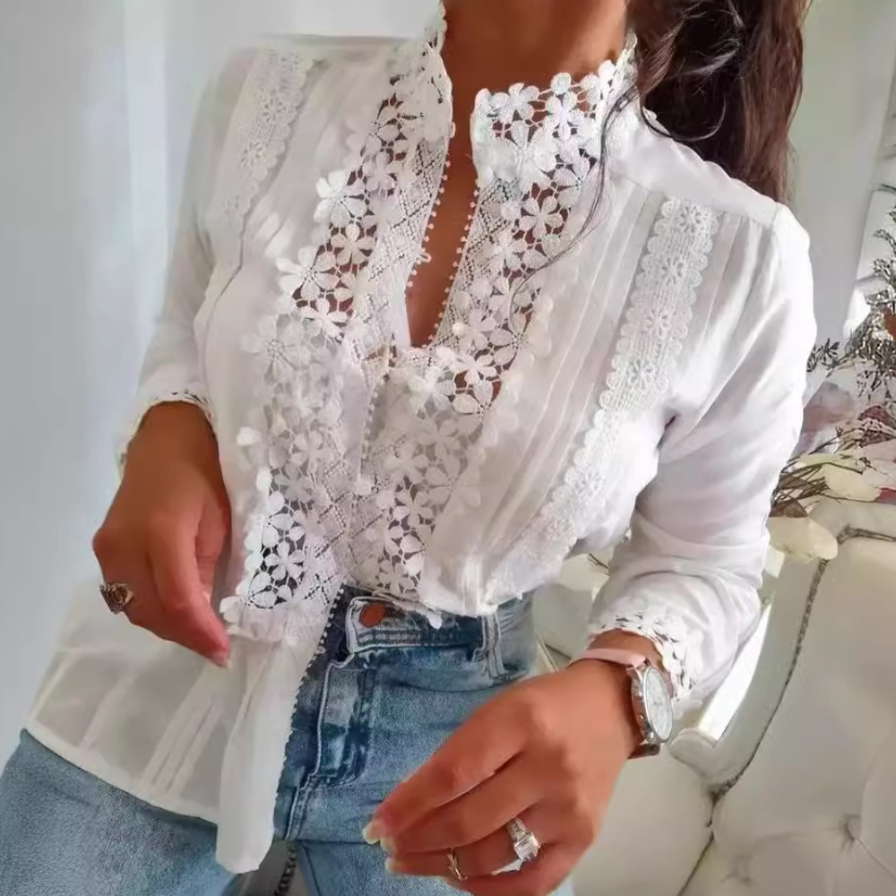 Damen Bluse mit Blumenmuster und Spitzen-Details