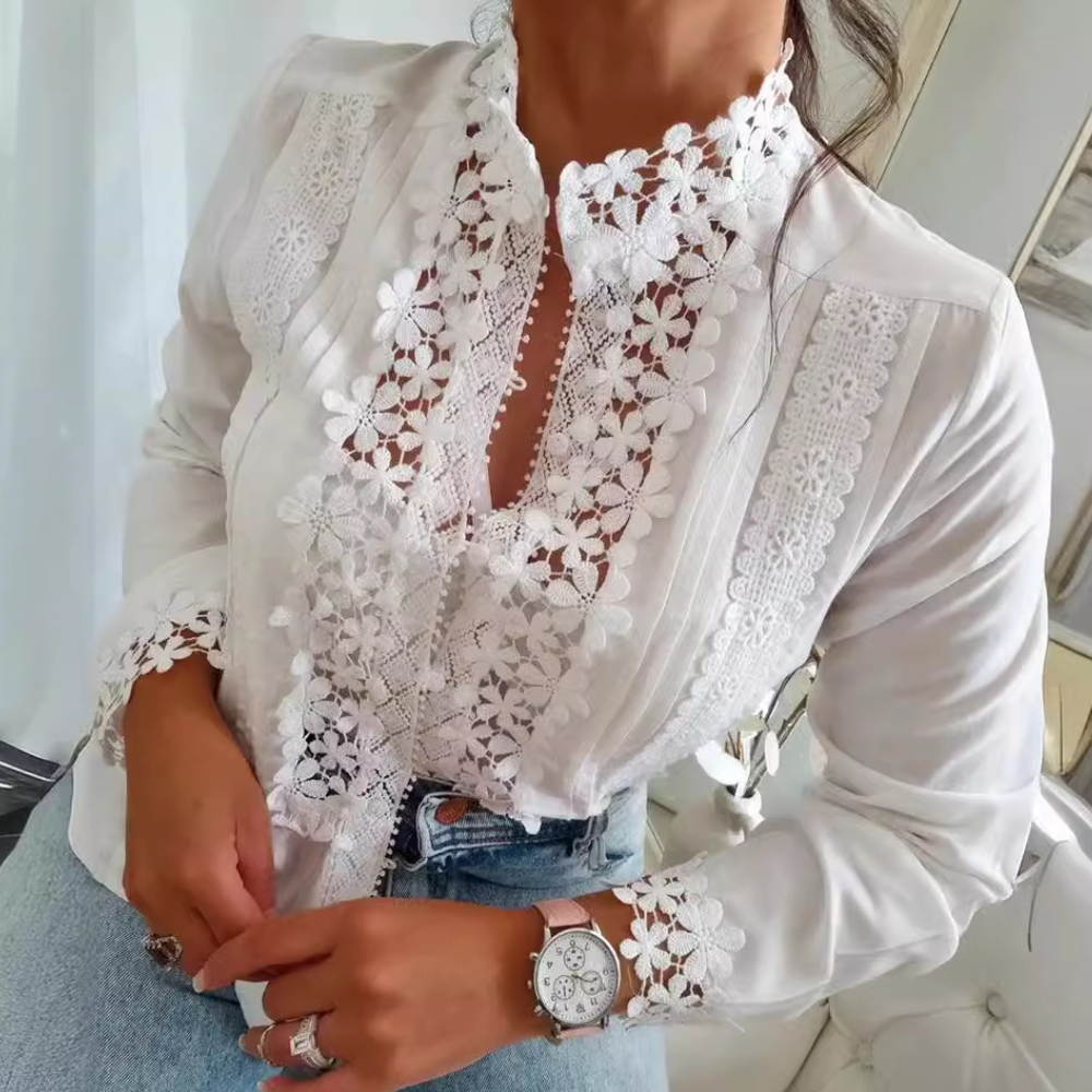 Damen Bluse mit Blumenmuster und Spitzen-Details