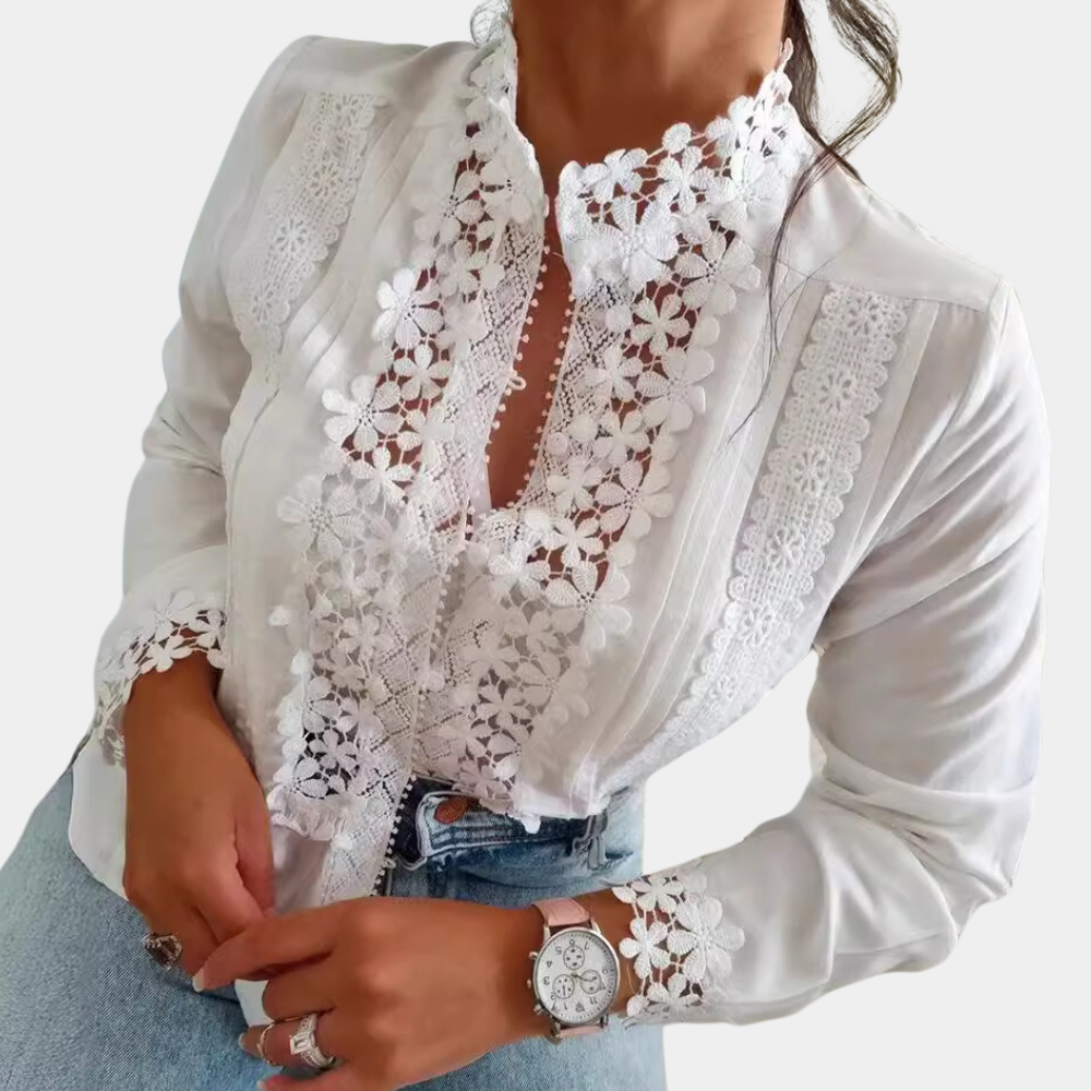 Damen Bluse mit Blumenmuster und Spitzen-Details
