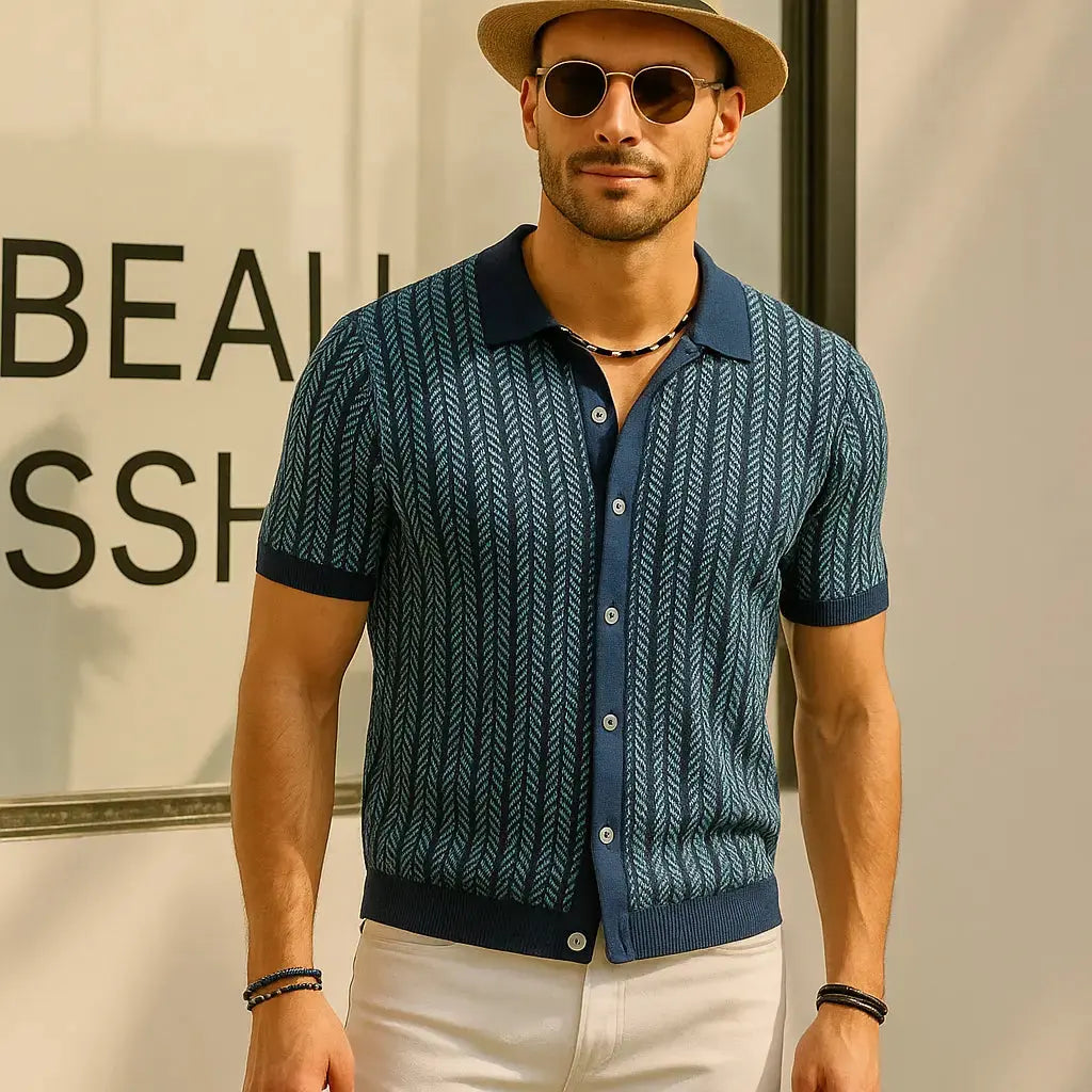 Bawełniane Polo z Kołnierzykiem Button‑Down i Wzorem Jodełki