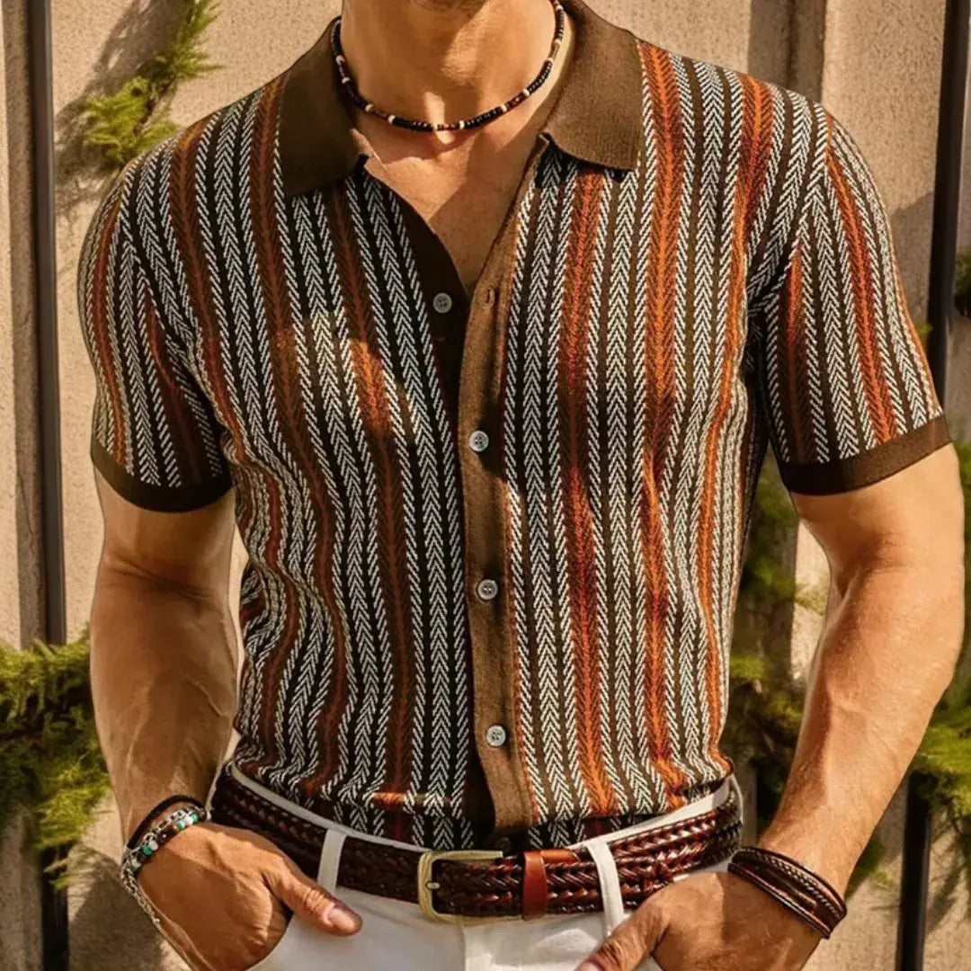 Bawełniane Polo z Kołnierzykiem Button‑Down i Wzorem Jodełki