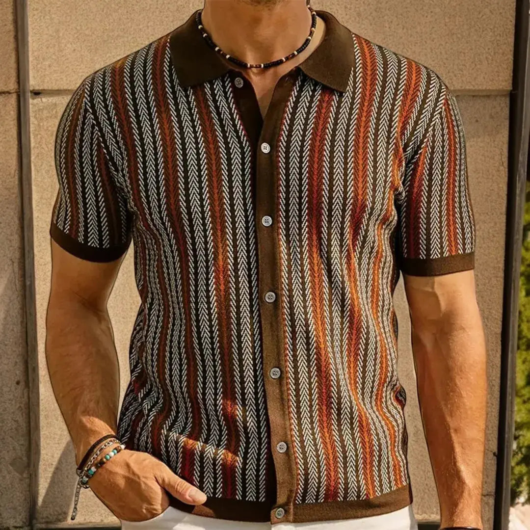 Bawełniane Polo z Kołnierzykiem Button‑Down i Wzorem Jodełki