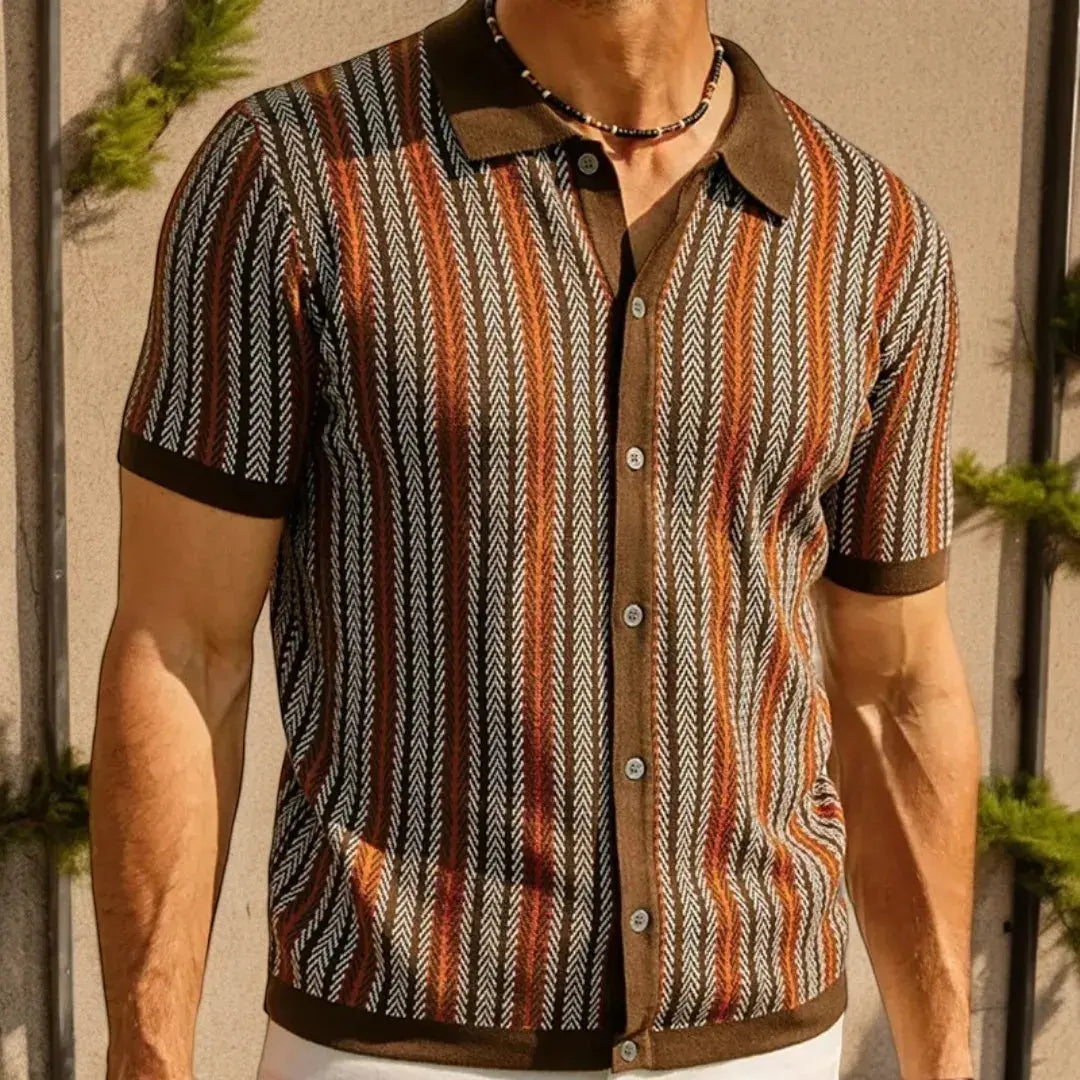 Bawełniane Polo z Kołnierzykiem Button‑Down i Wzorem Jodełki