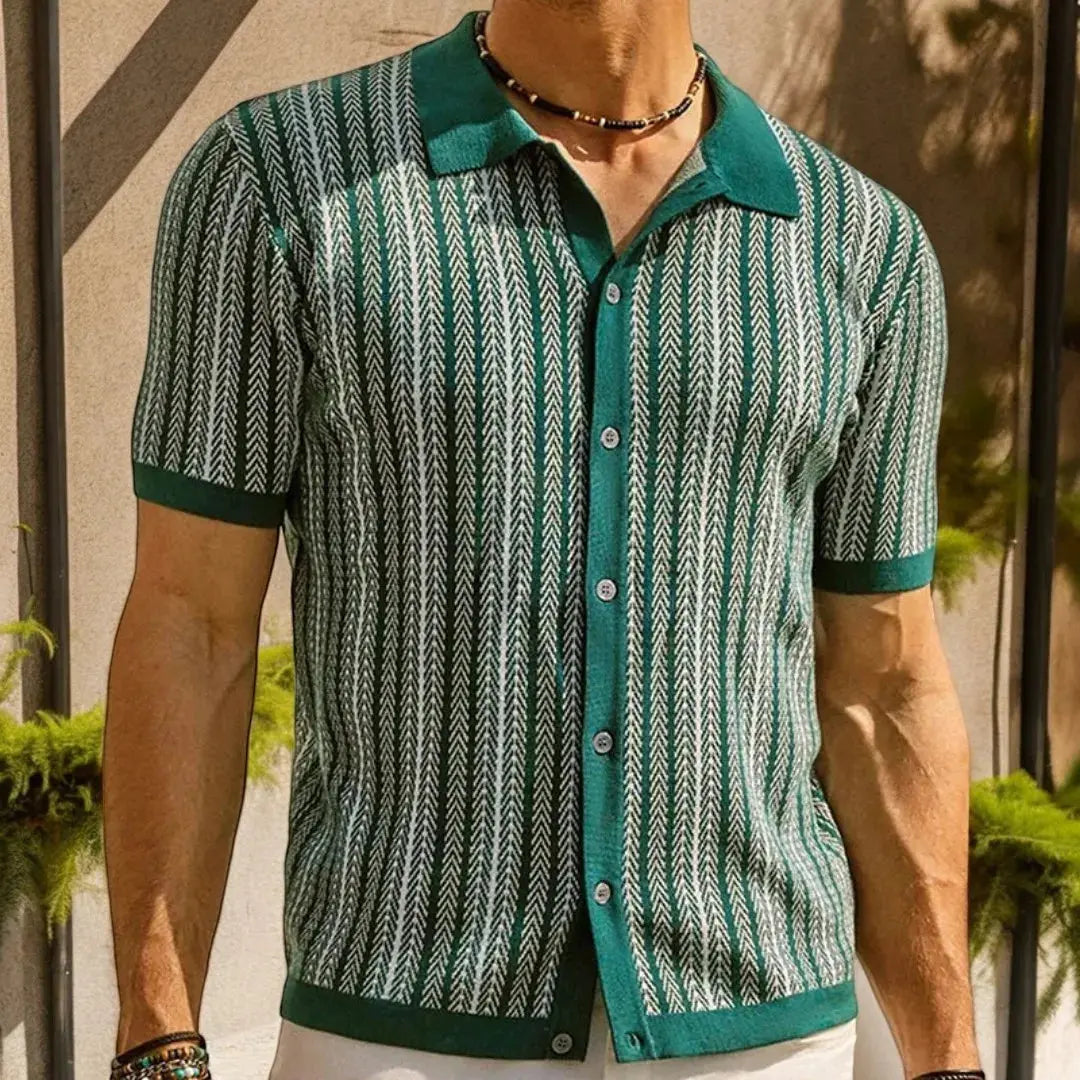 Bawełniane Polo z Kołnierzykiem Button‑Down i Wzorem Jodełki