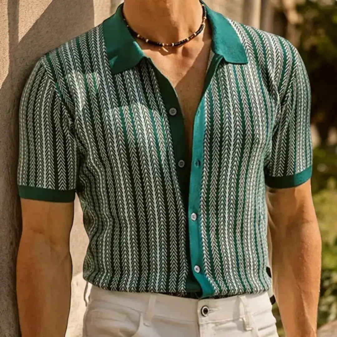 Bawełniane Polo z Kołnierzykiem Button‑Down i Wzorem Jodełki