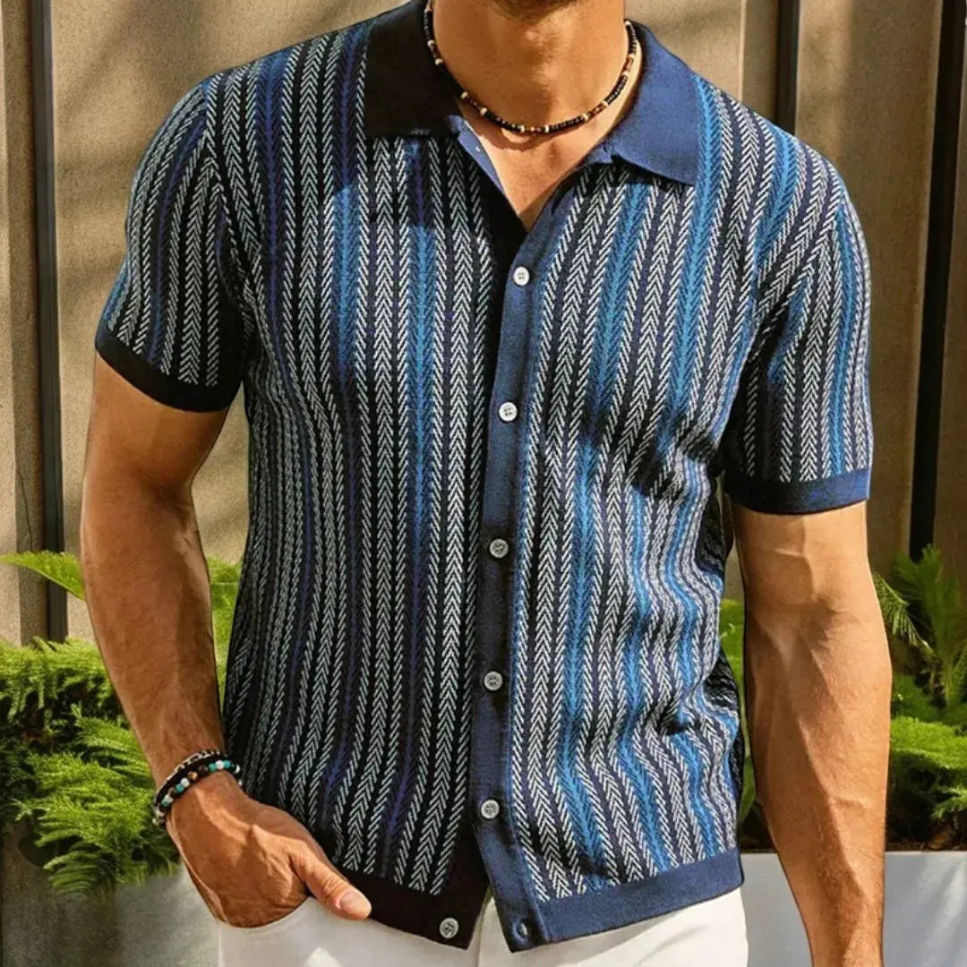 Bawełniane Polo z Kołnierzykiem Button‑Down i Wzorem Jodełki