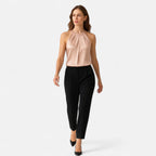 Damen Satin-Top mit Plissiertem Vorderteil und Drapiertem Abschluss