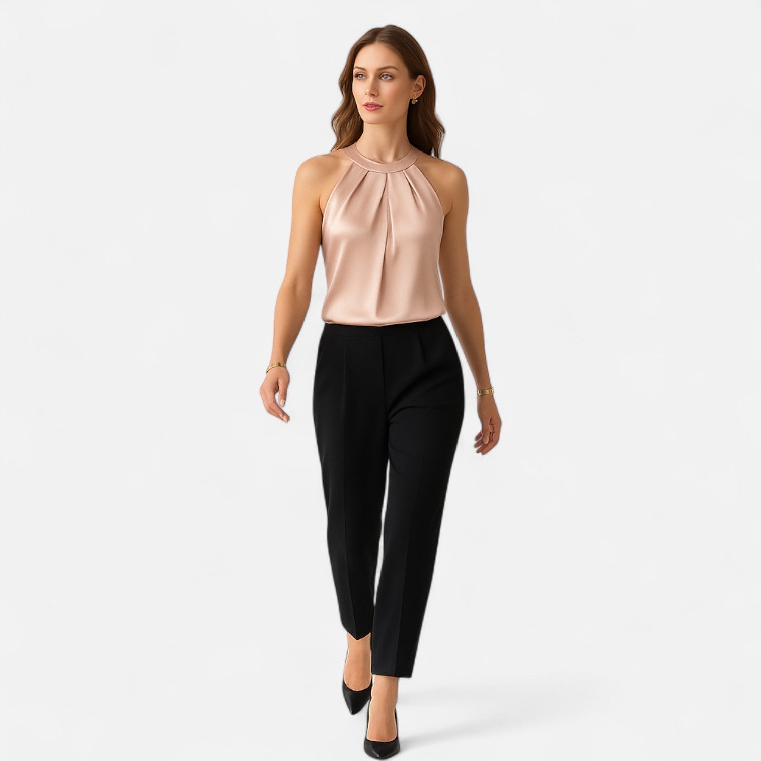 Damen Satin-Top mit Plissiertem Vorderteil und Drapiertem Abschluss