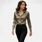 Damen Satinbluse mit Animalprint und klassischem Kragen