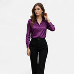 Damen Satinbluse mit langen Ärmeln und klassischem Kragen