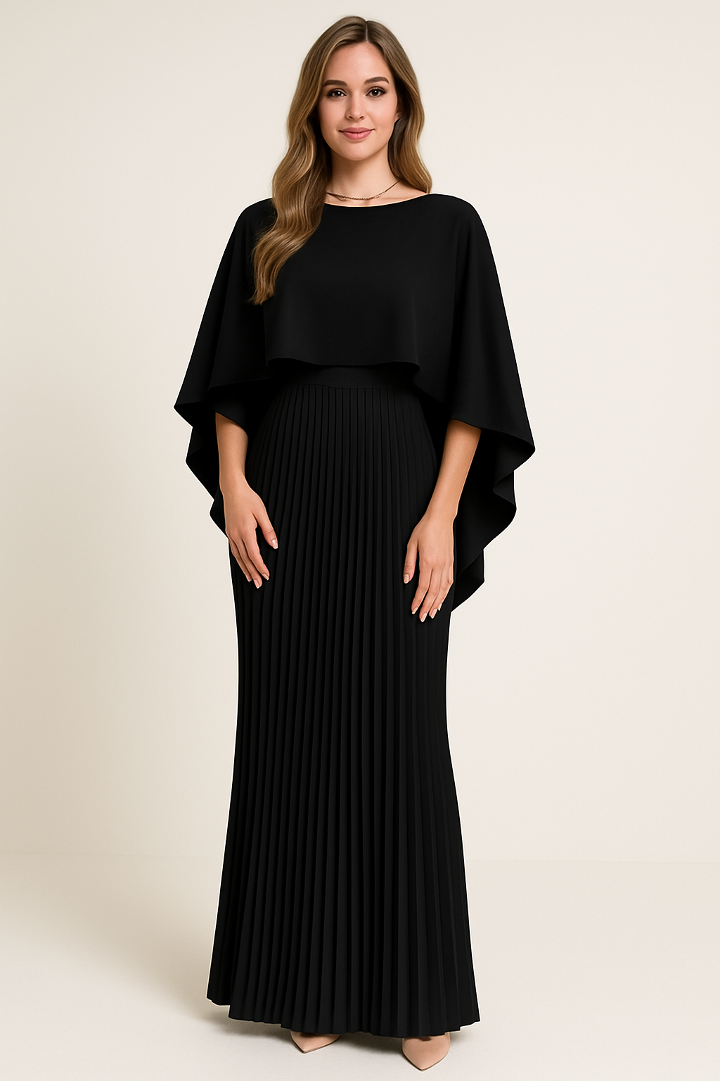 Elegancka Damska Maxi Sukienka z Rękawami Nietoperz