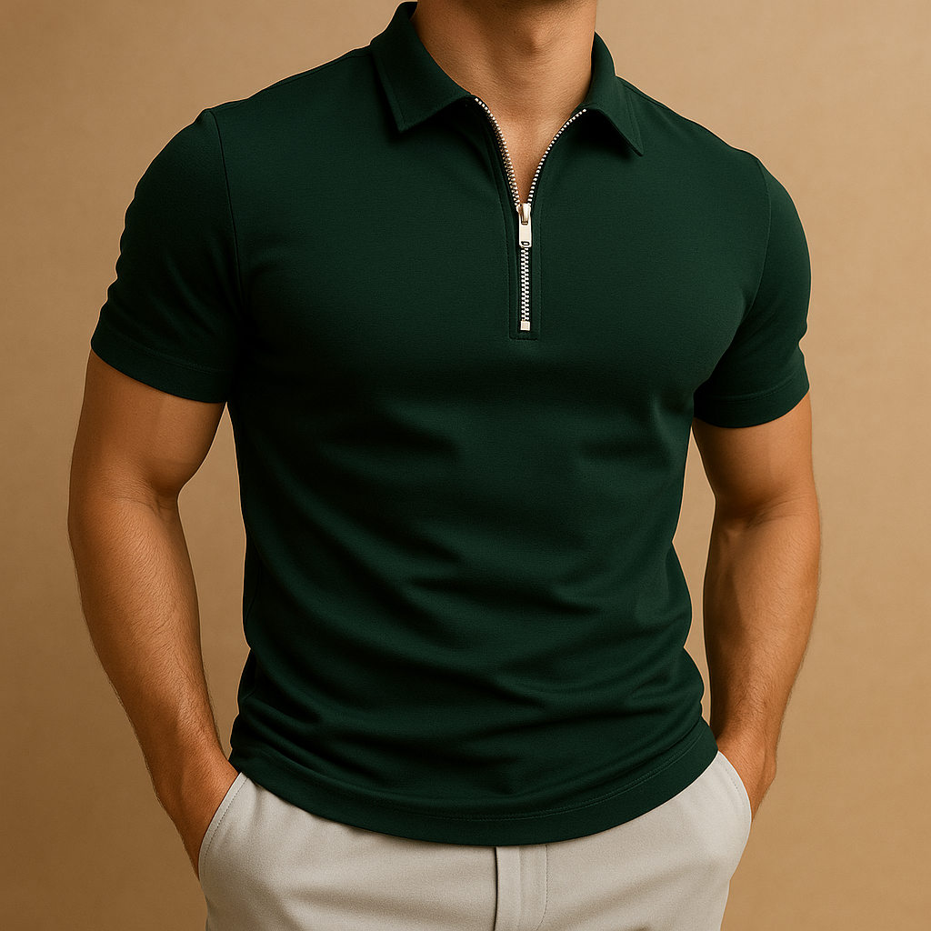 Męskie Polo Slim Fit z Zapięciem na Zamek