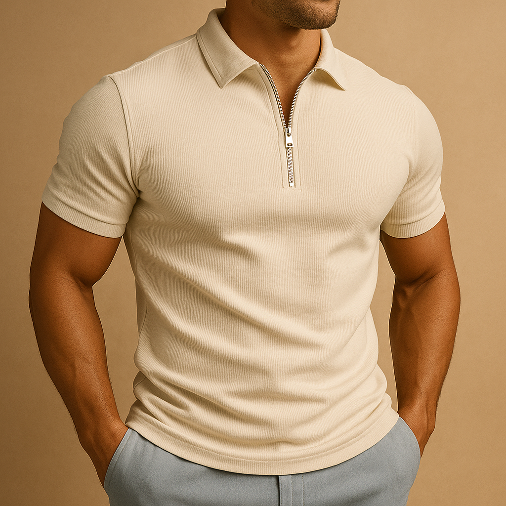 Męskie Polo Slim Fit z Zapięciem na Zamek