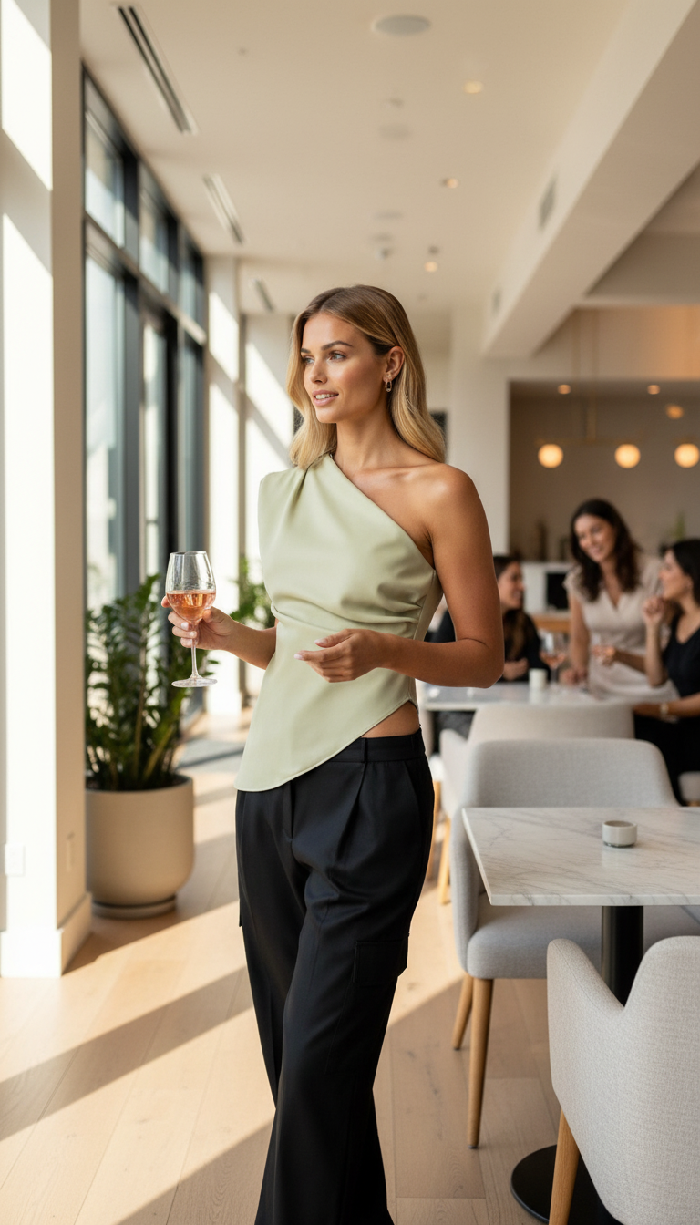 Damen-Top mit einem Träger aus luxuriösem Stretchmaterial 2