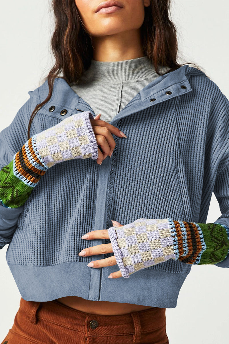 Damen Waffelstrickjacke Mit Kapuze Und Langen Ärmeln Für Stilvollen Komfort An Kühlen Tagen 6