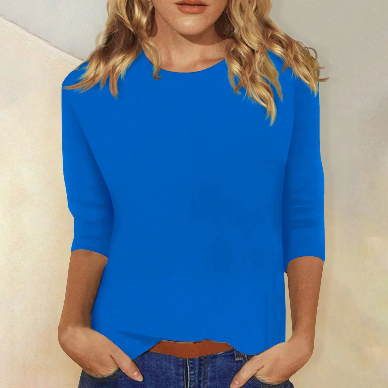 Damski T‑Shirt z Długim Rękawem i Okrągłym Dekoltem