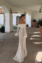 Elegantes Damen Spitzen-Maxikleid mit Carmenausschnitt
