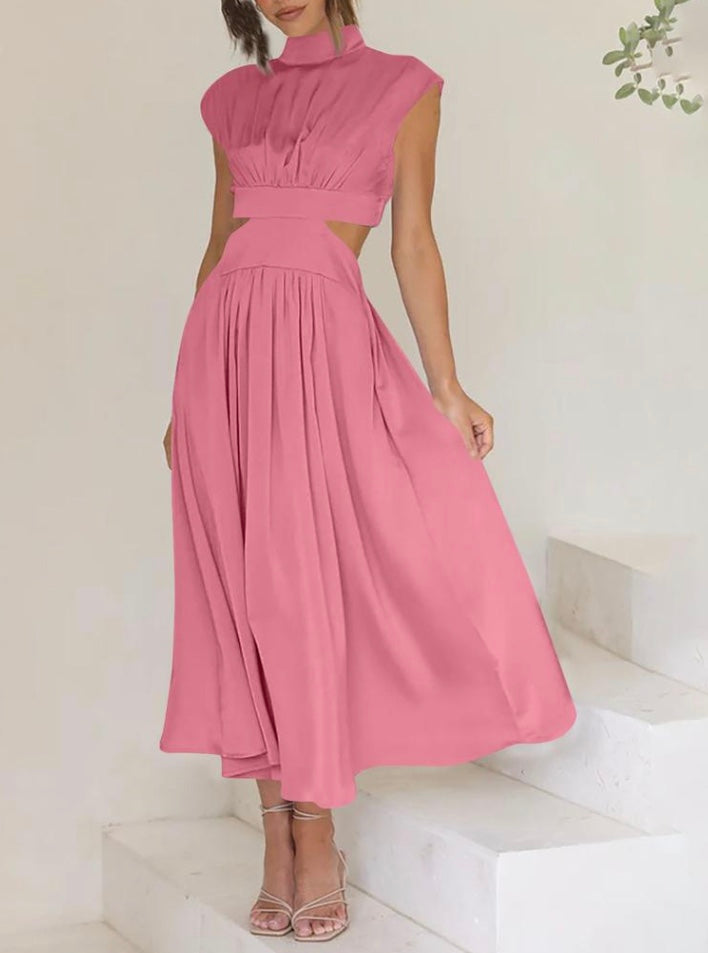 Elegancka Damska Maxi Sukienka z Dekoltem Mock Neck