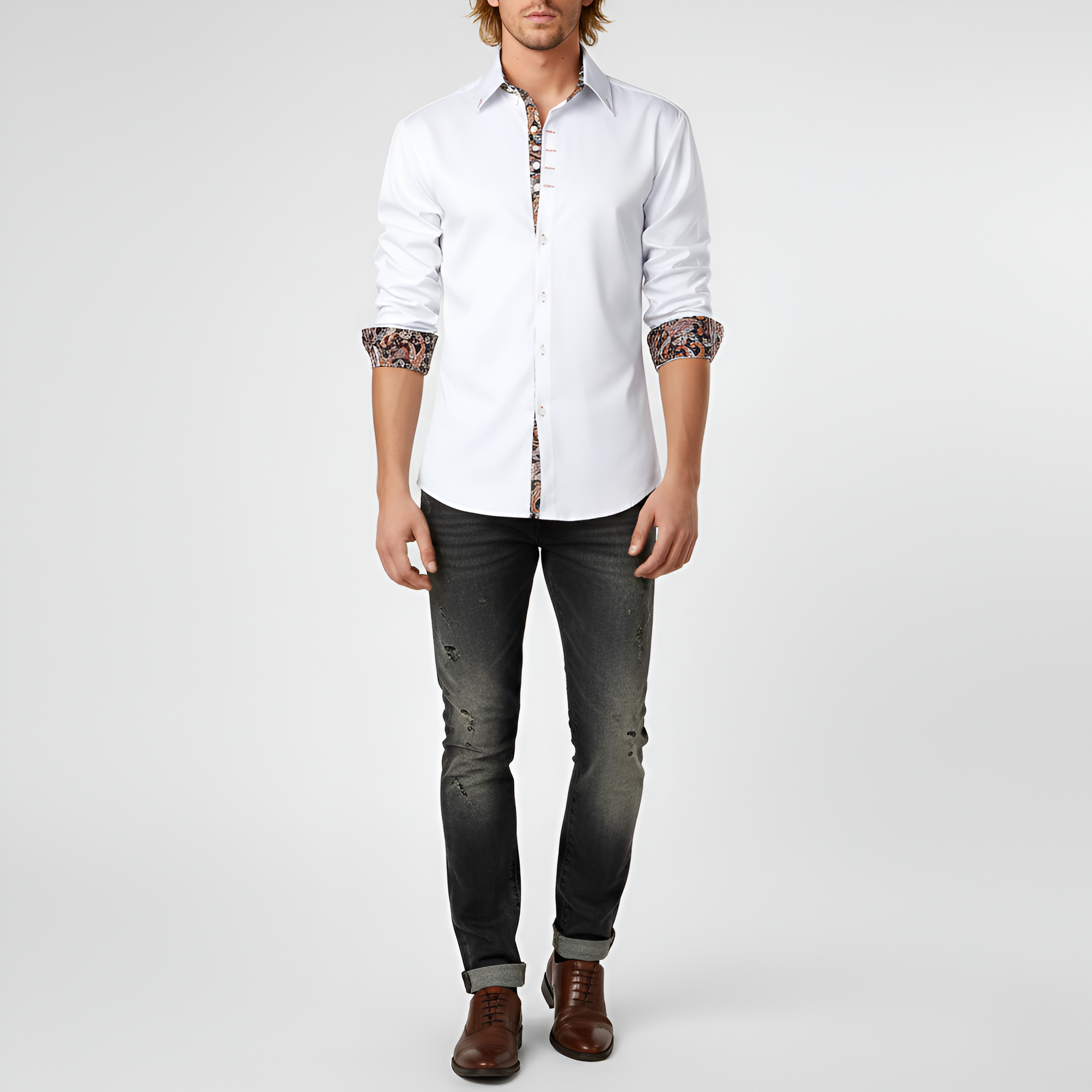 Męska Koszula Slim Fit z Bawełny z Detalami w Nadruk