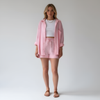 Damen-Set aus leichter Baumwolle: Hemd und Shorts mit elastischem Bund