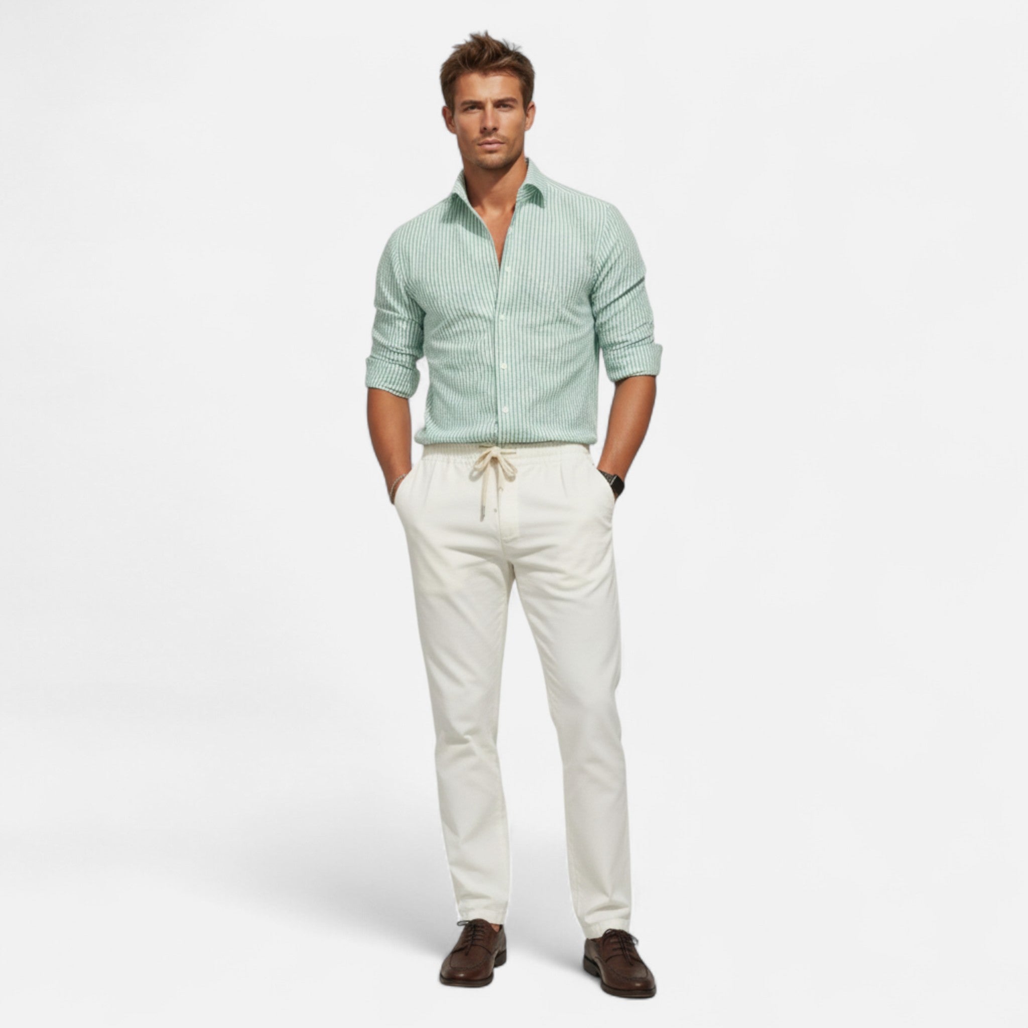 Męska Koszula Biznesowa Slim Fit z Elastycznej Tkaniny i Gładką, Elegancką Linią